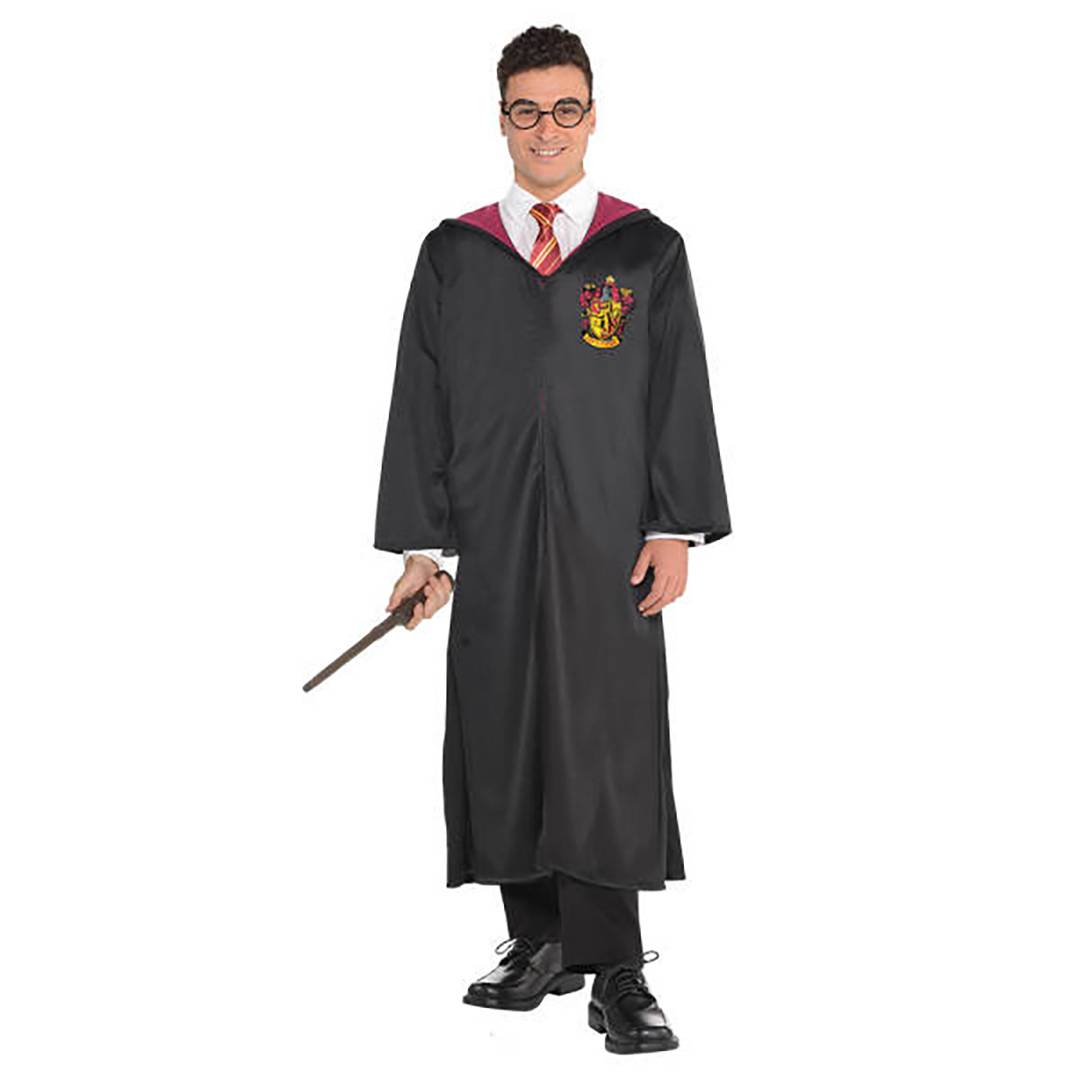 Adult Wizard School Robe Costume | Black Hooded Cloak Fancy Dress