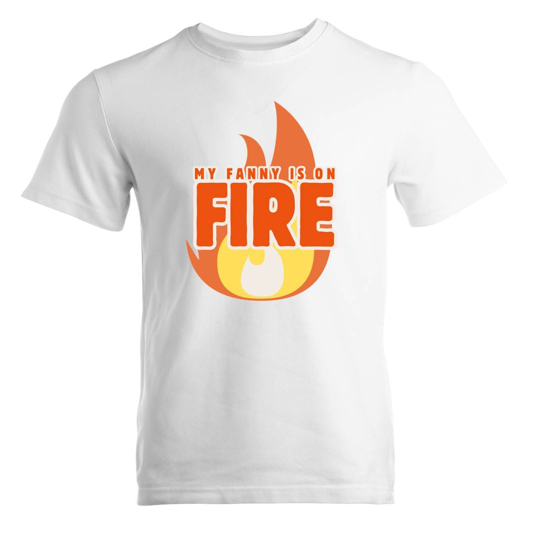 Womens White My Fanny Is On Fire Hen Do T-Shirt - Flame Slogan Tee