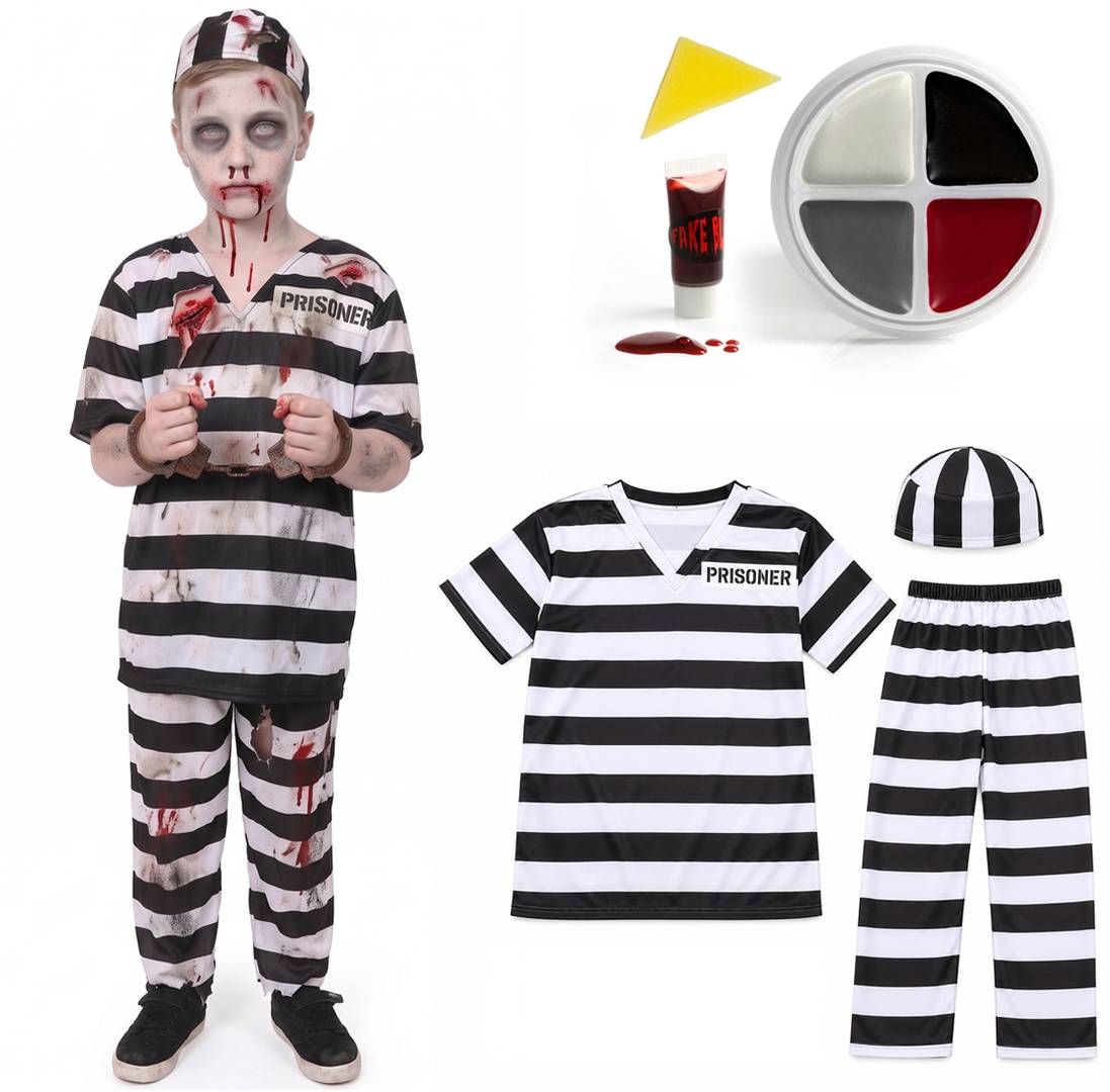 Kids Halloween Zombie Prisoner Costume | Convict Fancy Dress Set