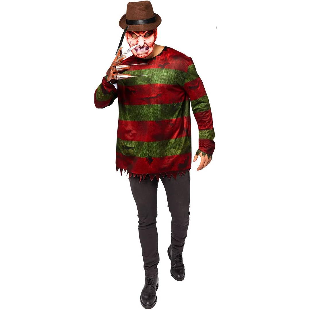 Mens Halloween Villain Costume | Striped Top, Claw Glove & Mask