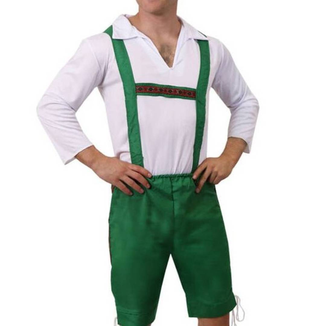Mens Bavarian Oktoberfest Beer Costume | Green Lederhosen Outfit