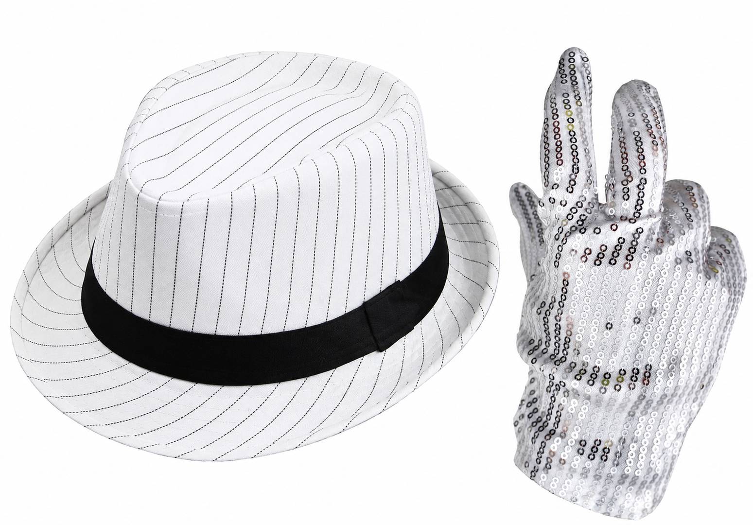 Adults Pinstripe Gangster Hat & Sequin Glove Set | Halloween Costume