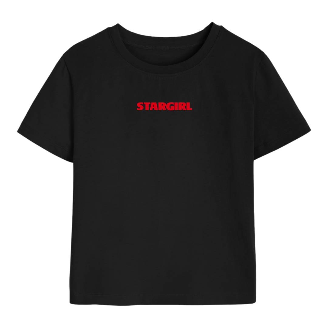Adult Black Baby Tee | Red Print Concert Statement T-Shirt Top