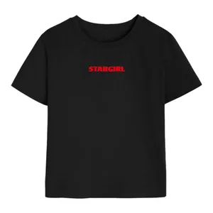Adult Black Baby Tee | Red Print Concert Statement T-Shirt Top