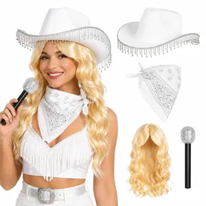 Country Singer Costume Set | Blonde Wig White Hat Bandana Mic