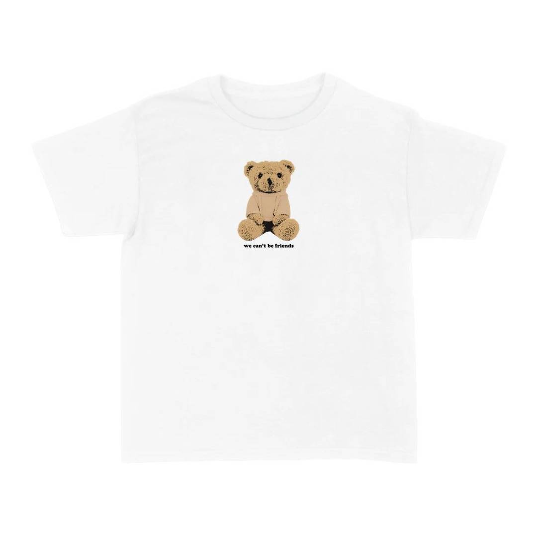 Womens Concert Teddy Graphic Baby Tee | White Slogan Statement Top