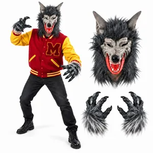 Adult 80s Pop Icon Werewolf Costume | Halloween Grey Wolf Mask & Gloves