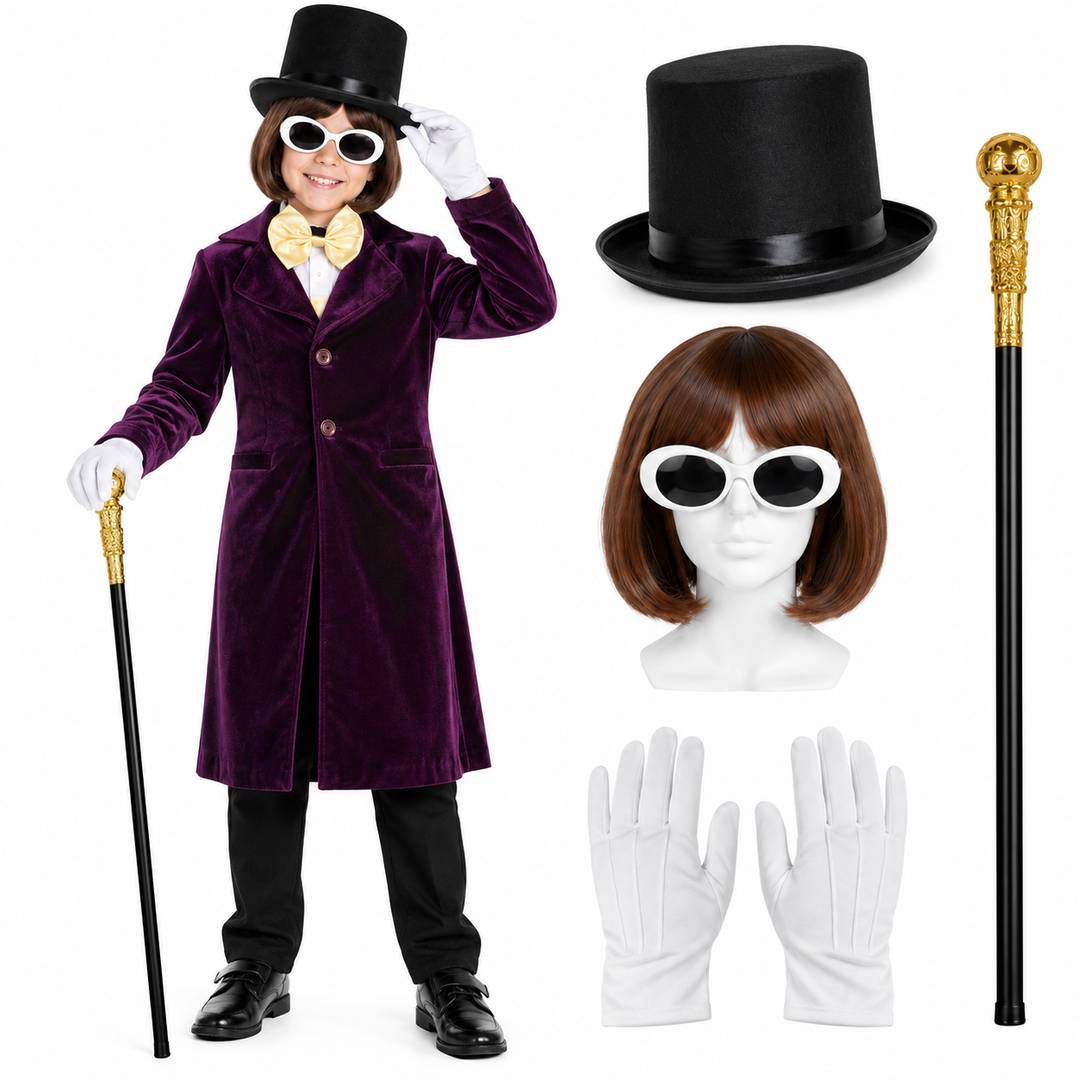 Kids World Book Day Factory Boss Costume | Purple 6 Piece Fancy Dress Set