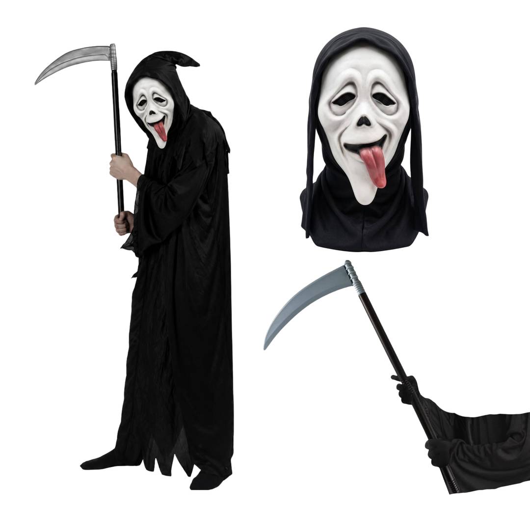 Halloween Hooded Robe Costume Set | Horror Mask & Scythe Fancy Dress