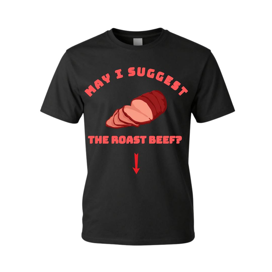 Womens Black May I Suggest Roast Beef Hen Do T-Shirt - Novelty Tee