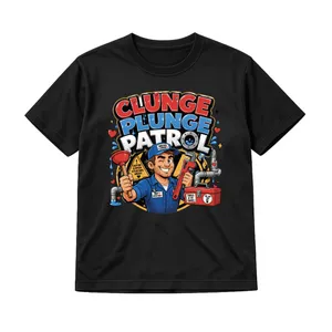 Adult Stag Do Clunge Plunge Patrol Black T-Shirt | Bold White Slogan Front Print | 100% Cotton Unisex Fit