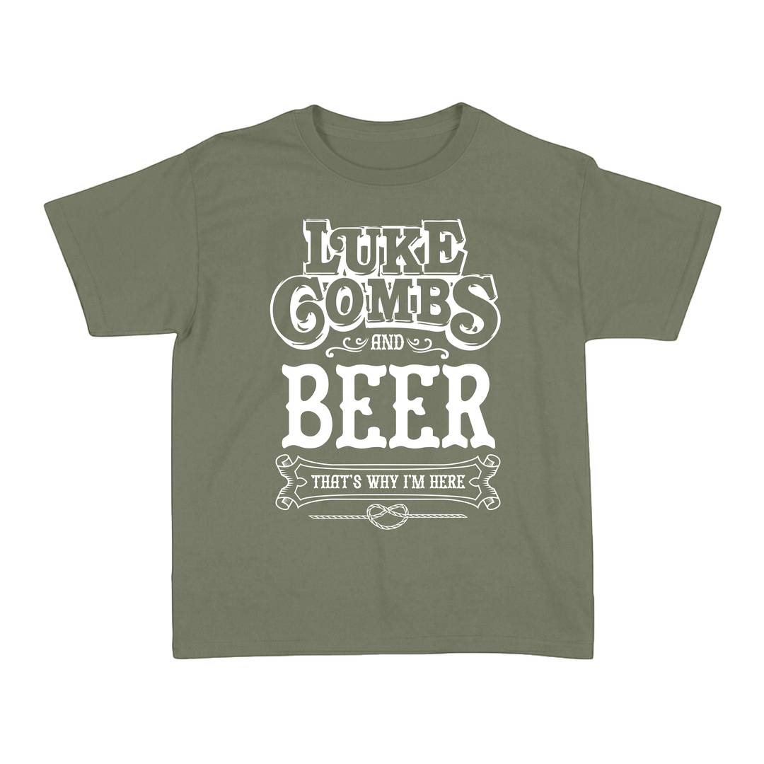 Ladies Country Concert T-Shirt | Beer That's Why I'm Here Slogan | Khaki Green