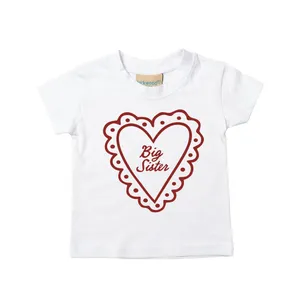 Girls Big Sister Heart Print T-Shirt | White Sibling Reveal Tee
