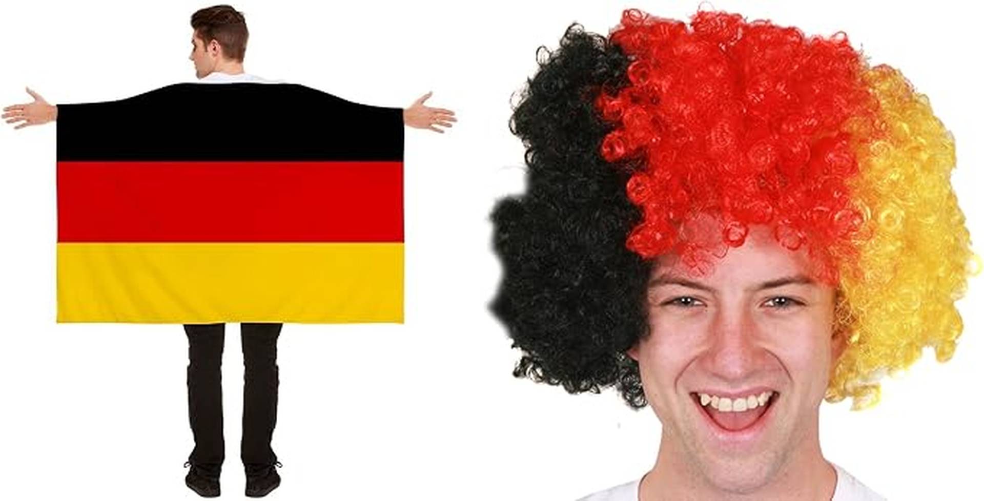 Adult Germany Flag Cape & Afro Wig Set | Football Fancy Dress