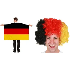 Adult Germany Flag Cape & Afro Wig Set | Football Fancy Dress