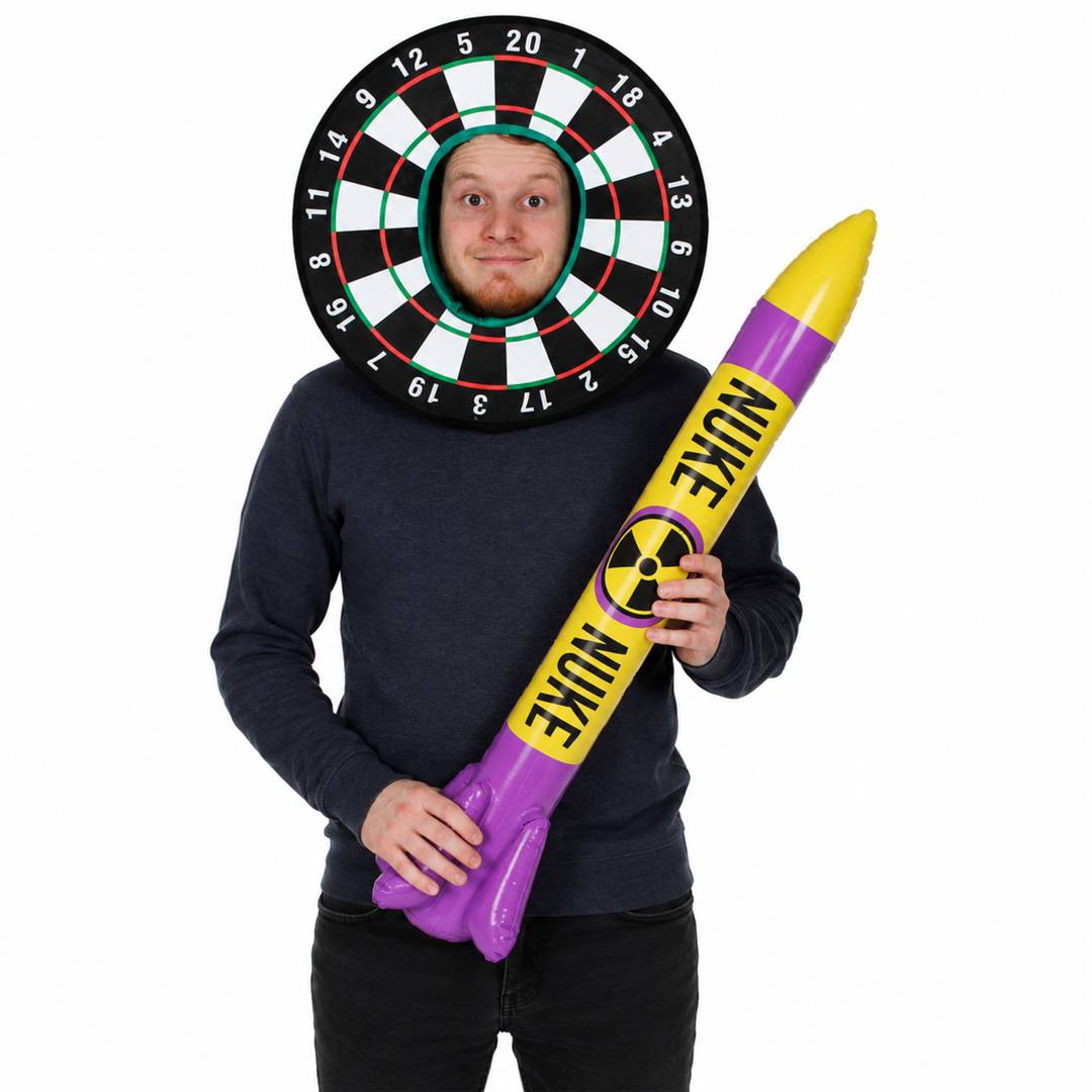 Dartboard Hat & Inflatable Nuke 90cm | Darts Night | Fancy Dress Costume Set
