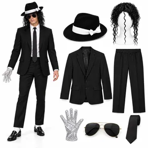 Adults King of Pop Halloween Costume | Suit, Hat, Glove, Wig