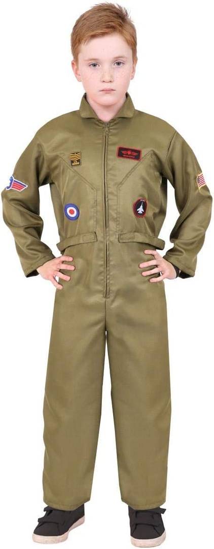 Kids Fighter Pilot Costume | 80s Aviator Jumpsuit Fancy Dress