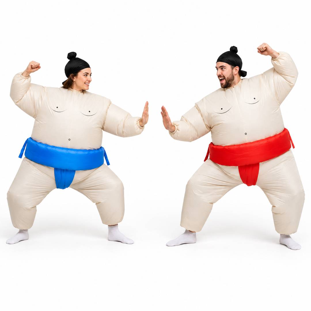 Funny Inflatable Sumo Suit Costume with Fan & Hat - Blue or Red Fancy Dress