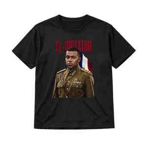 Adults El Dictator Novelty Football T-Shirt | Black Cotton Tee with Cheeky Caricature Print | 100% Cotton