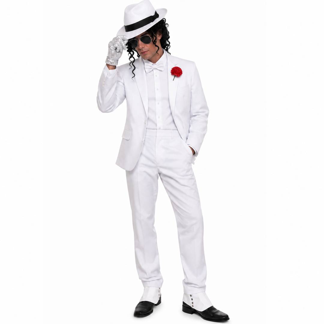 King Of Pop Icon Costume Set | Adult White Suit & Accessories Fancy Dress