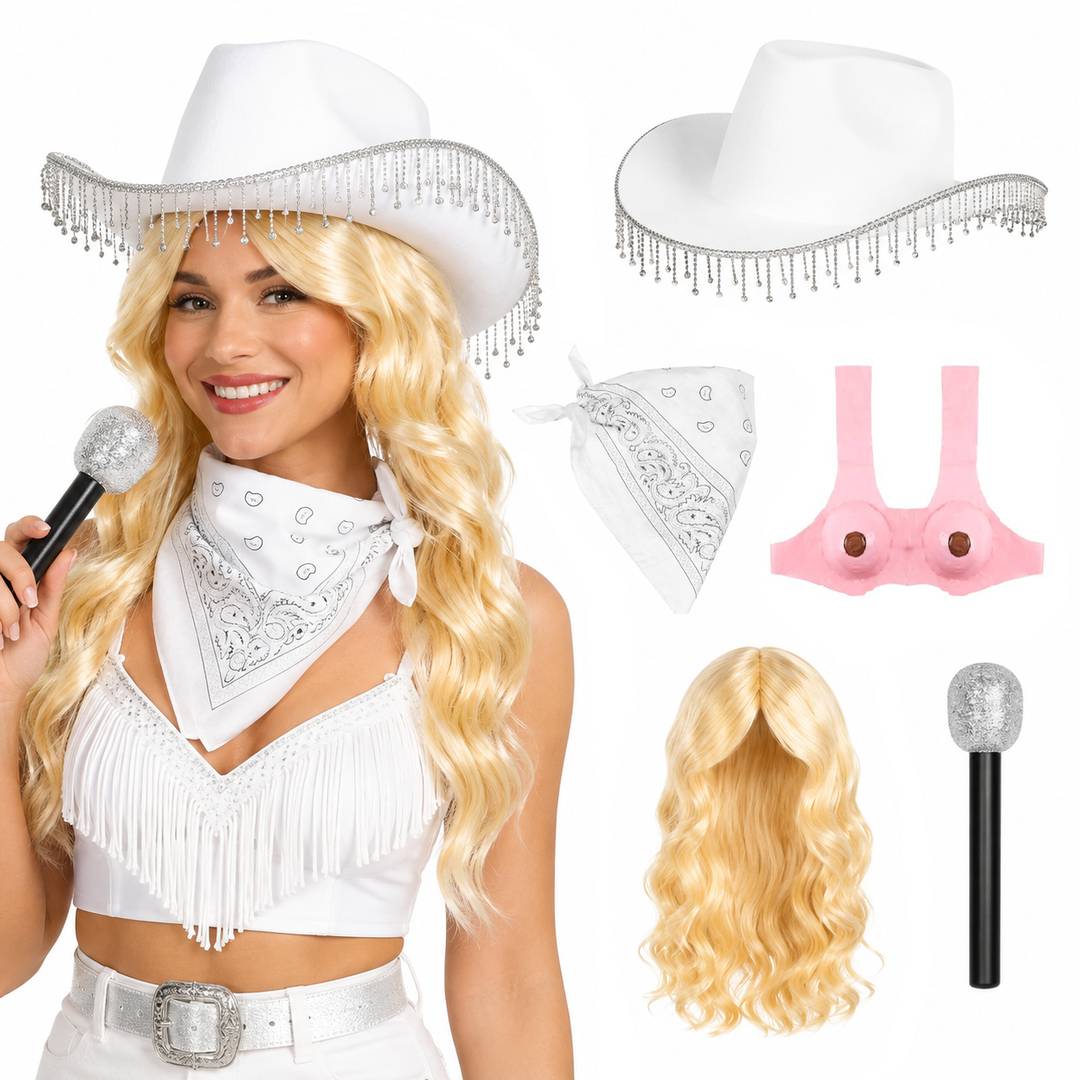 Country Singer Costume Set | Blonde Wig Hat Bandana Mic Tribute