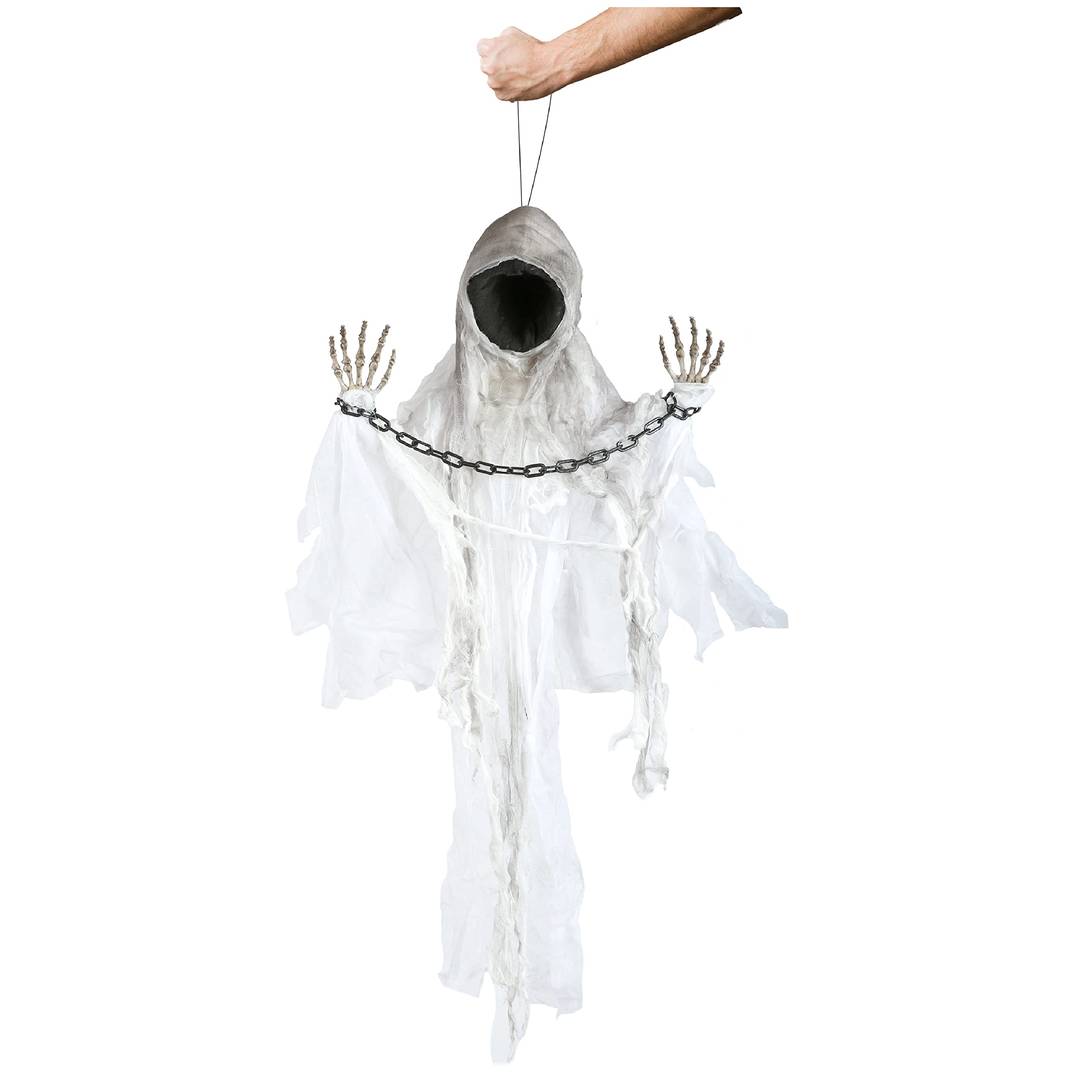 Faceless Spectre Halloween Prop Animated Decoration - Red Light up Eyes & Sound Effects - Wailing Ghost Prop with Motorised Arms - Halloween Props