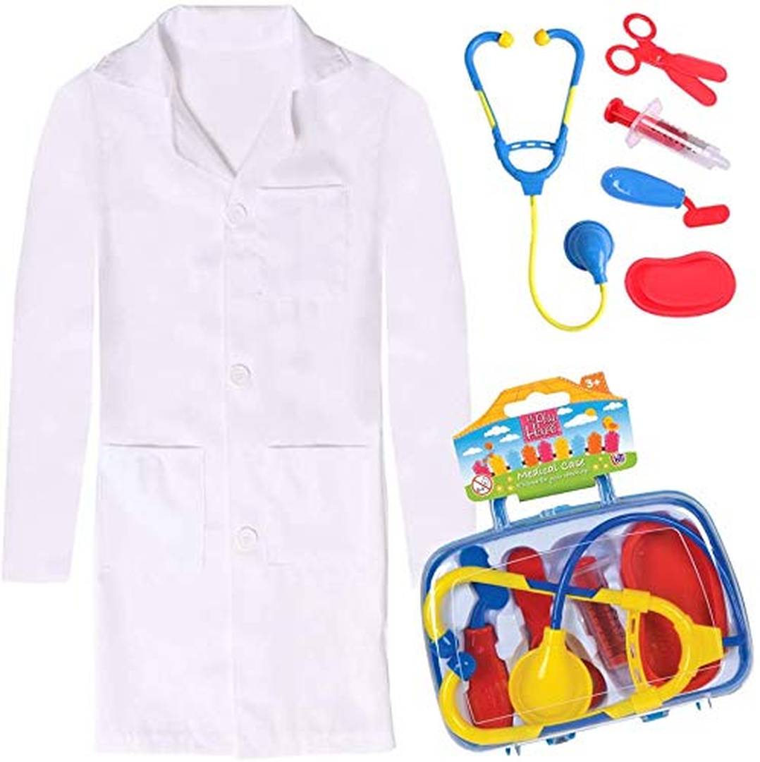 Kids Doctor Costume | White Lab Coat and Toy Medic Case Playset