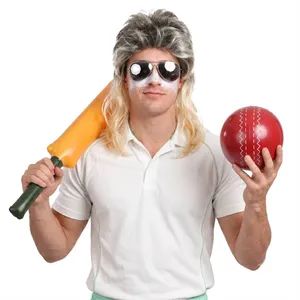 Adults Australian Cricketer Costume | 5 Piece Kit | Mullet Wig, Mirrored Sunglasses, Face Paint & Inflatable Bat & Ball