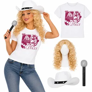 Country Singer Fancy Dress Set | Pink Print T-Shirt, Wig, Hat & Mic