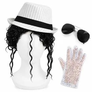Adults King of Pop Accessory Set | Wet Look Wig Hat Glove Glasses