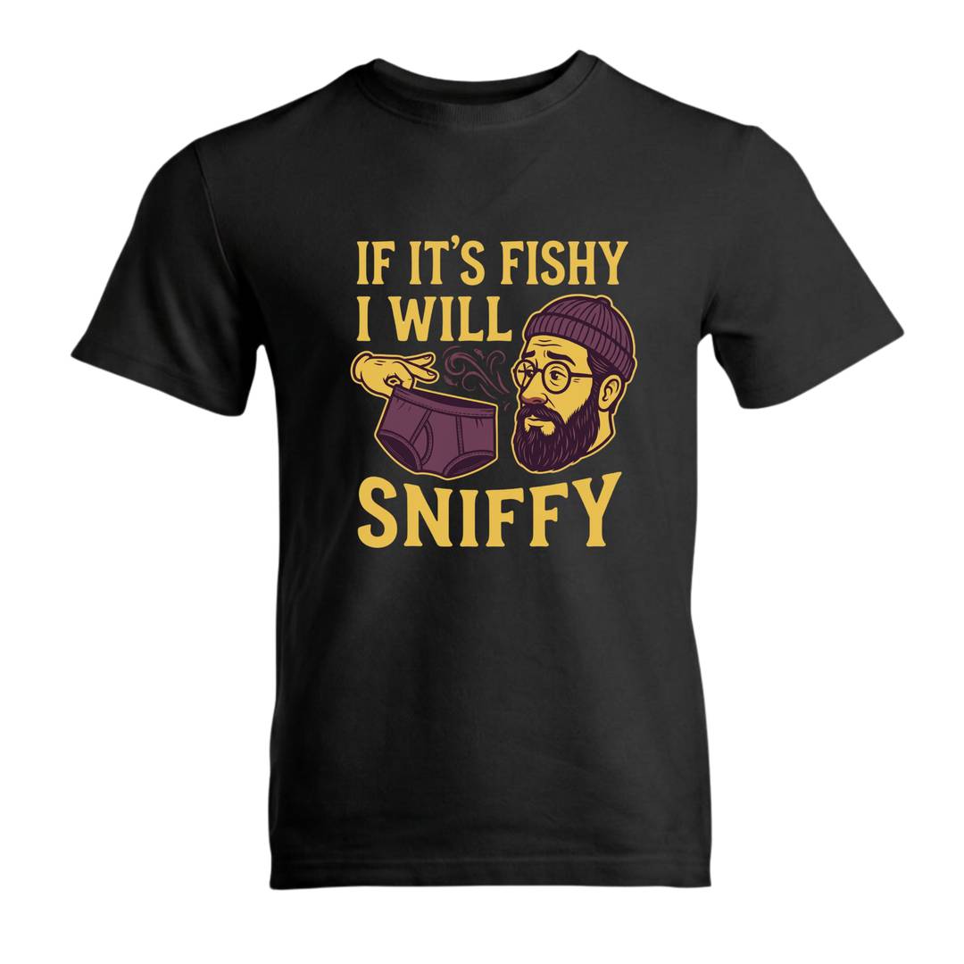 Adults If Its Fishy I Will Sniffy Stag Do Black T-Shirt - Funny Novelty Tee
