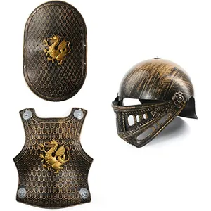 Kids Medieval Knight Armour Costume | 4pc | Bronze Dragon Breastplate Helmet Sword Shield