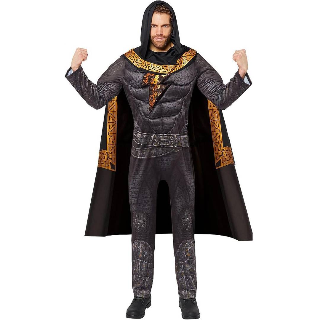 Adult Superhero Jumpsuit Costume | Caped Gold Fancy Dress Outfit