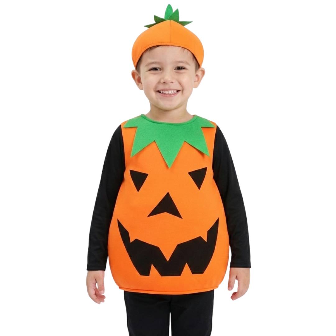 Kids Halloween Pumpkin Costume | 2 Piece Fancy Dress Outfit with Hat