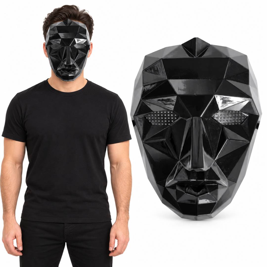 Black Geometric Guard Mask | Faceted Villain Fancy Dress Face Mask