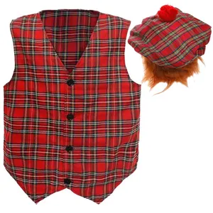 Adults Tartan Waistcoat & Hat Set | Scottish Burns Night Costume