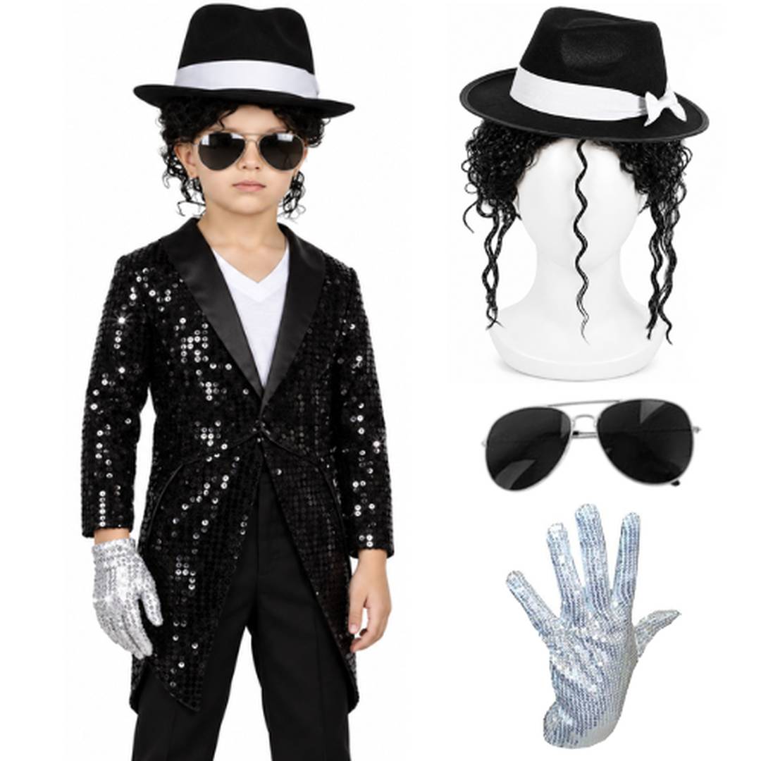 Kids 80s Pop Star Costume | Sequin Tailcoat Fancy Dress Outfit