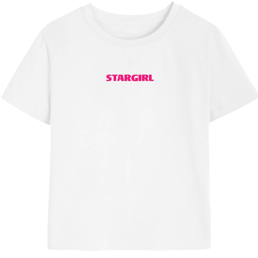 Womens Stargirl Print Baby Tee | Pink Festival Concert Gig Top