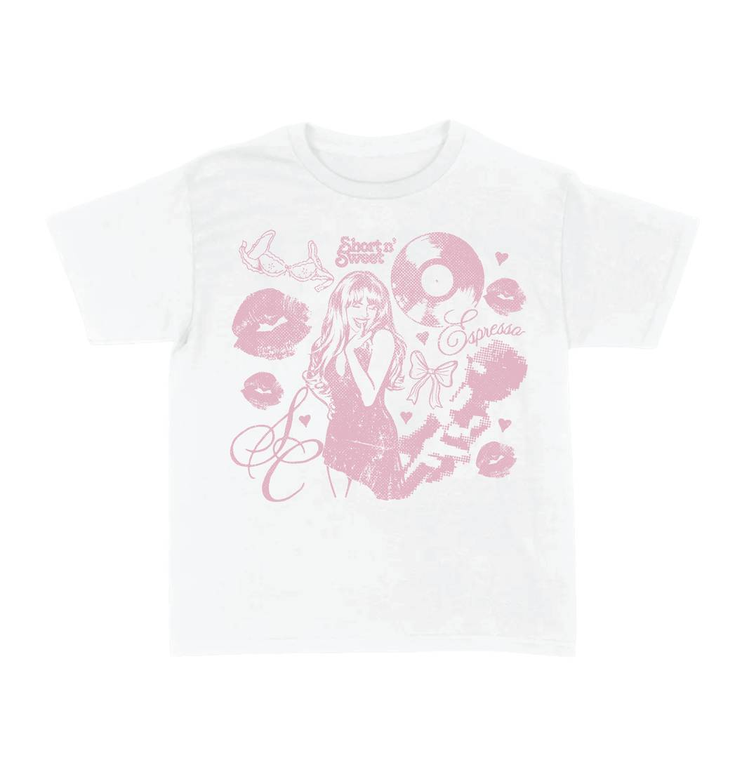 Womens Pink Concert Print T-Shirt | White Cotton Gig Y2K Tee