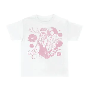 Womens Pink Concert Print T-Shirt | White Cotton Gig Y2K Tee