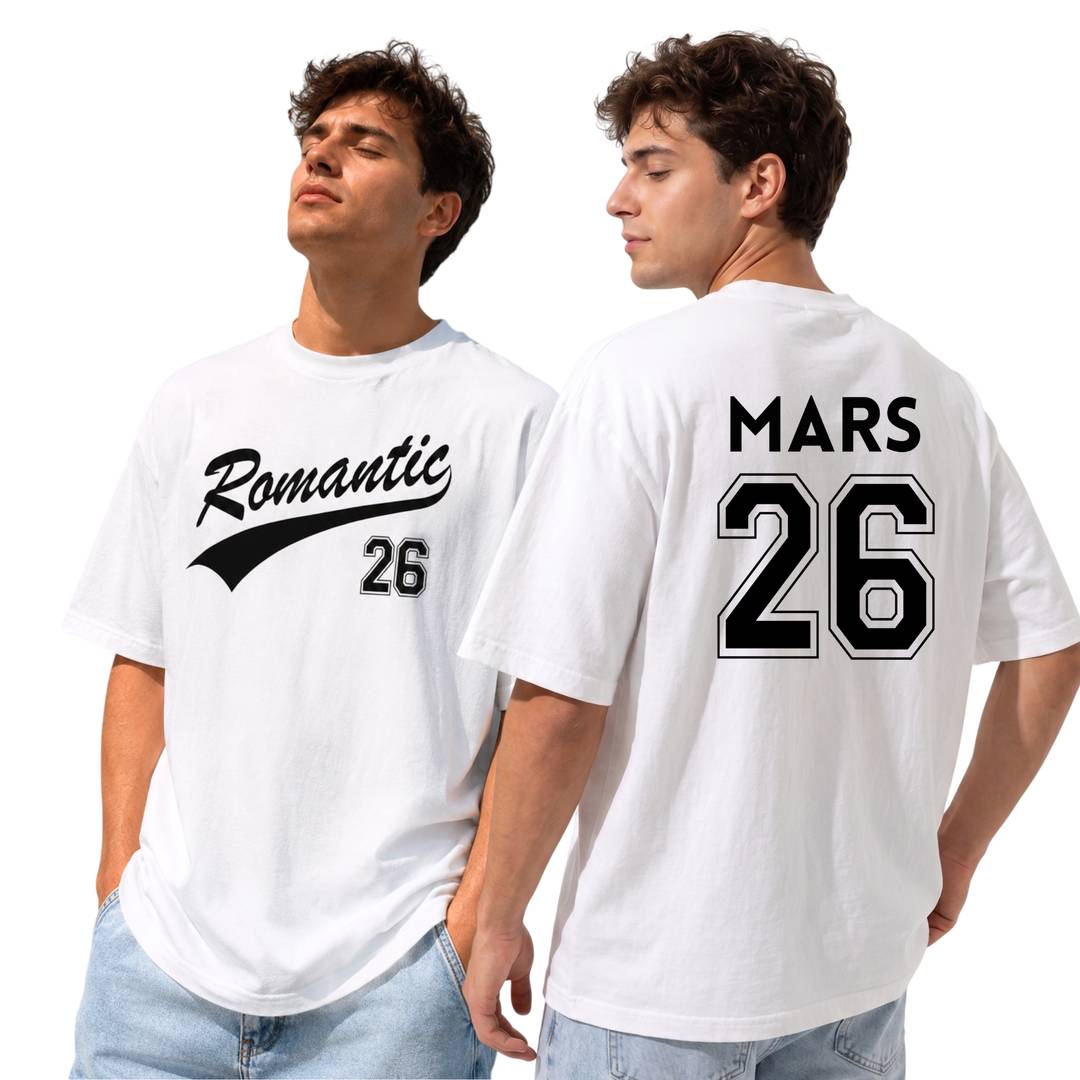 Adults Concert Fan T-Shirt | Romantic Tour Front & Mars 26 Back Print | White Cotton Classic Tee