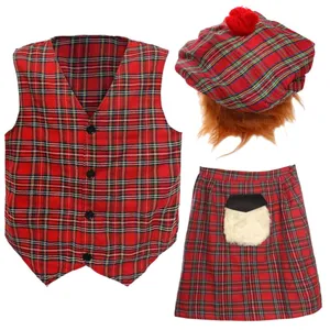 Mens Burns Night Tartan Outfit | Kilt Waistcoat Tam O'Shanter Hat Set