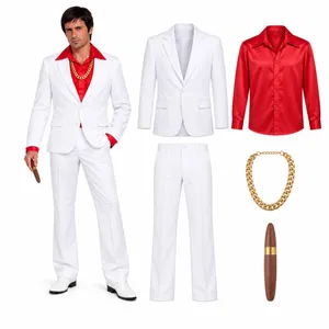 Gangster Fancy Dress Costume | 1980s Mob Boss White Suit Set
