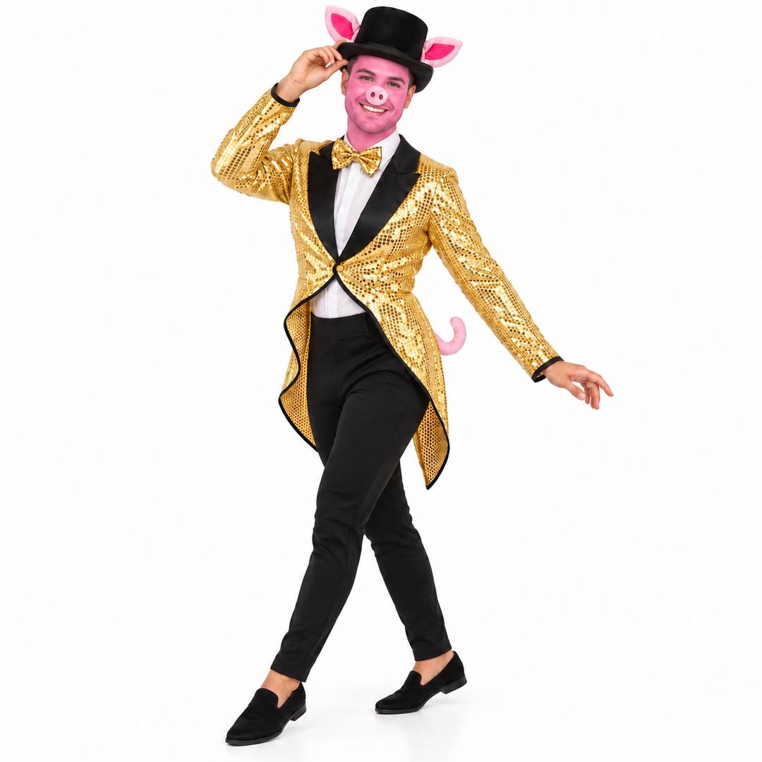 Adults Gold Sequin Pig Costume | Showtime Animal Fancy Dress | I Love ...