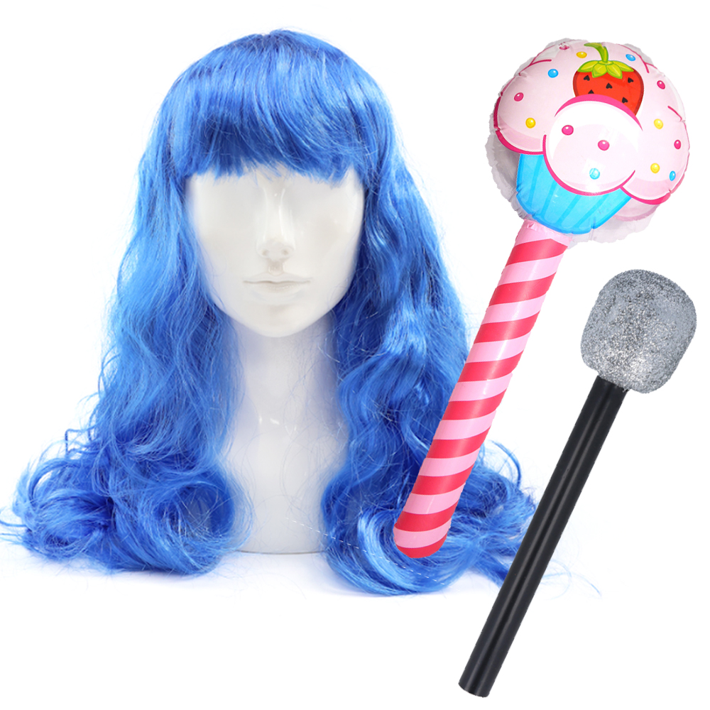 California Girl Accessory Set - Wig, Microphone & Inflatable Cupcake Stick