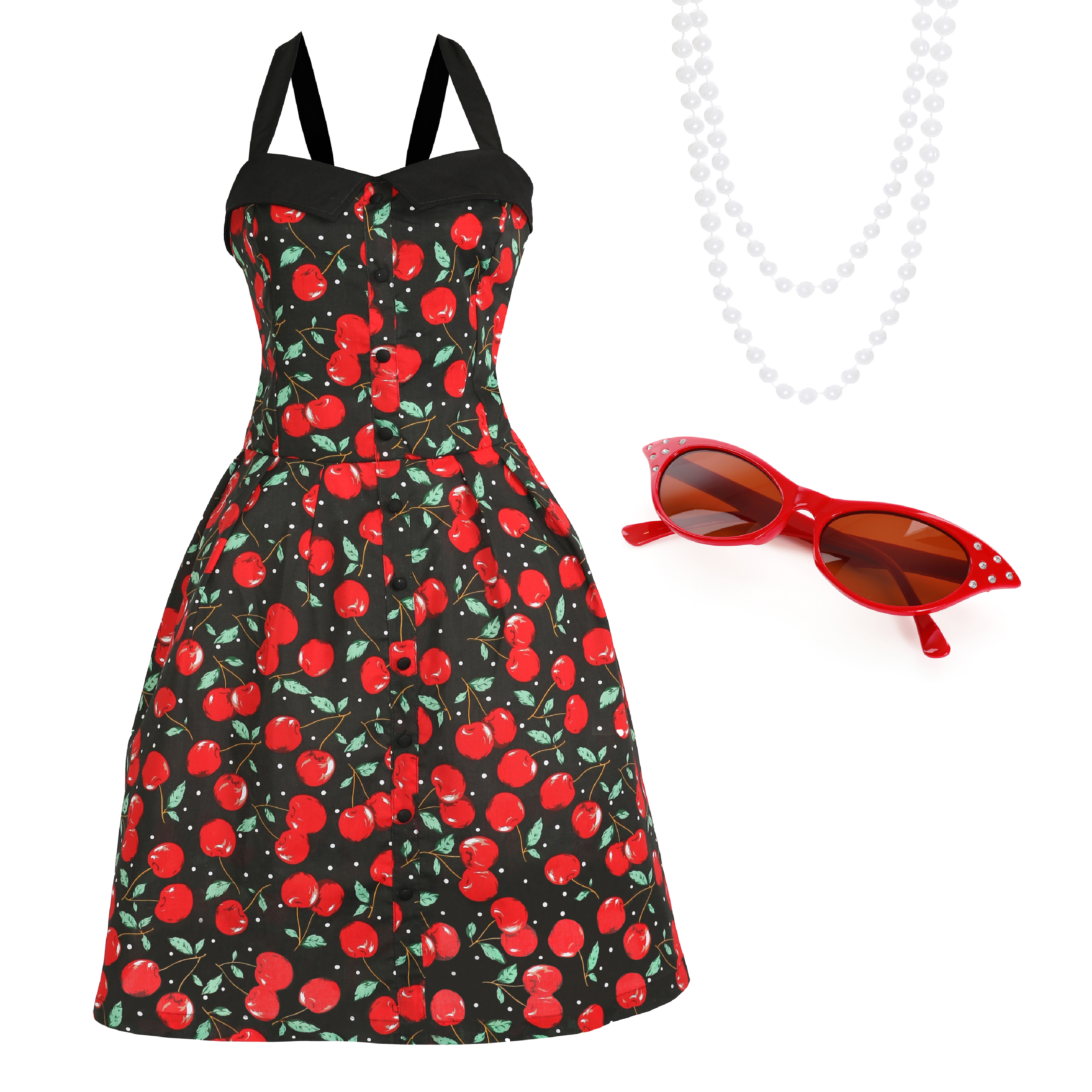 Rockabilly Dress with Pearl Beads and 1950s Glasses