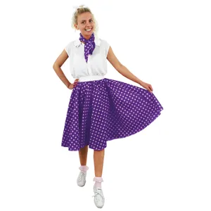 Ladies Long Polka Dot Skirt - Purple/White