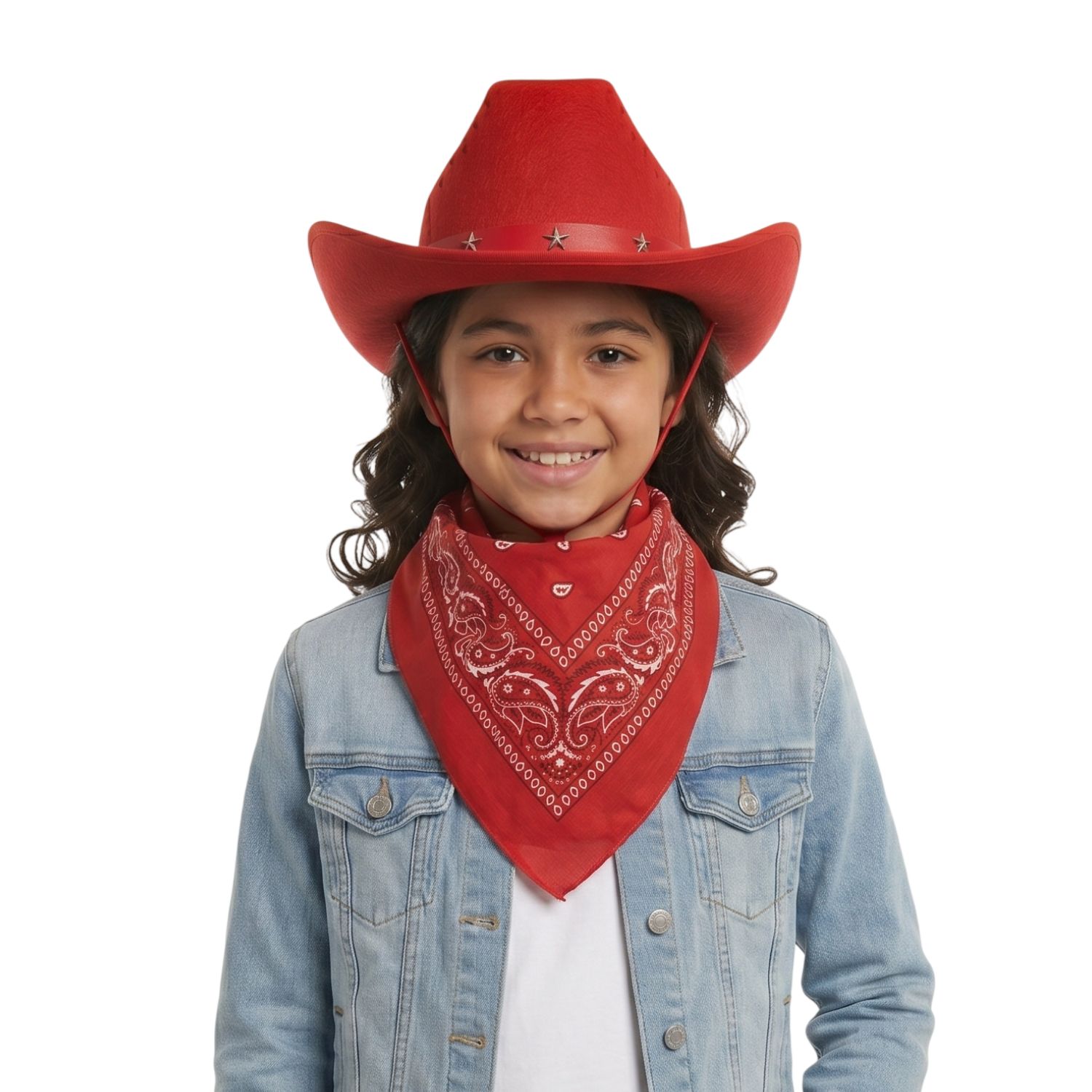 Childs Red Studded Cowboy Hat & Red Paisley Bandanna