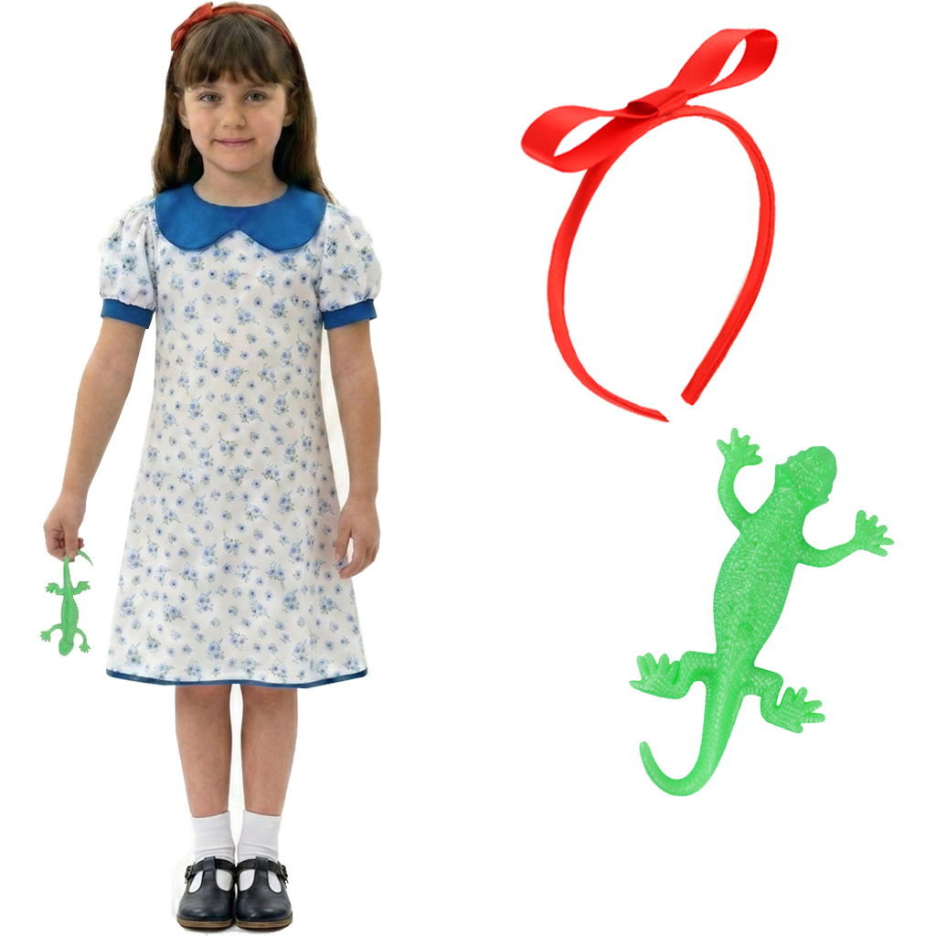 Childs Bookworm Costume | 3 Pcs | Dress, Bow Headband & Lizard Toy